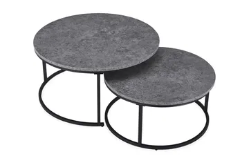 Thyra Runt Satsbord - 2 soffbord 90 och 75 cm med Stenutseende och Metallben - Grå & Svart - Möbler - Bord & matgrupper - Soffbord