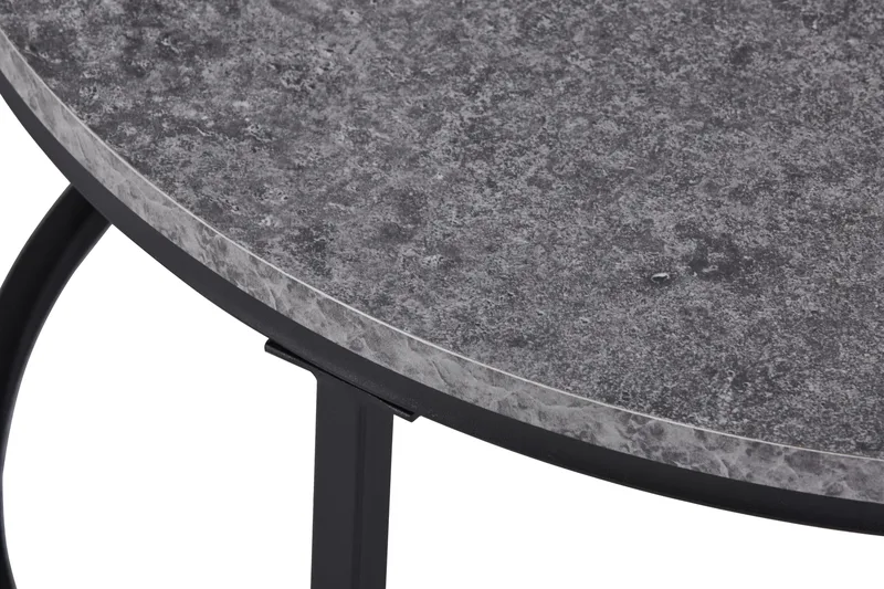 Thyra Runt Satsbord - 2 soffbord 90 och 75 cm med Stenutseende och Metallben - Grå & Svart - Möbler - Bord & matgrupper - Soffbord
