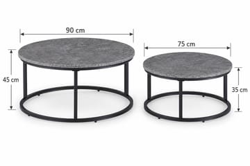 Thyra Runt Satsbord - 2 soffbord 90 och 75 cm med Stenutseende och Metallben - Grå & Svart - Möbler - Bord & matgrupper - Soffbord
