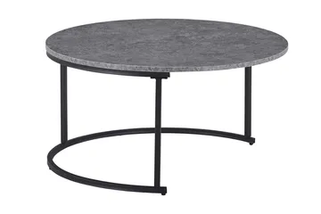 Thyra Runt Satsbord - 2 soffbord 90 och 75 cm med Stenutseende och Metallben - Grå & Svart - Möbler - Bord & matgrupper - Soffbord