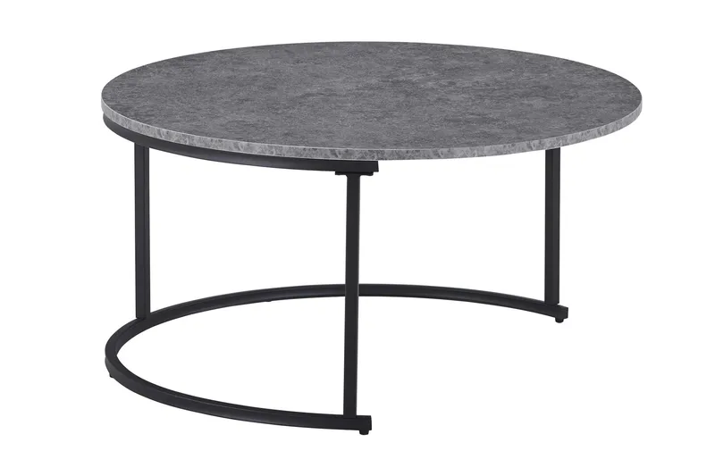 Thyra Runt Satsbord - 2 soffbord 90 och 75 cm med Stenutseende och Metallben - Grå & Svart - Möbler - Bord & matgrupper - Soffbord