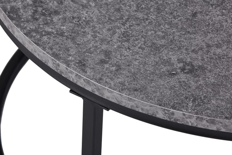 Thyra Runt Satsbord - 2 soffbord 90 och 75 cm med Stenutseende och Metallben - Grå|Svart - Möbler - Bord & matgrupper - Soffbord