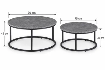 Thyra Runt Satsbord - 2 soffbord 90 och 75 cm med Stenutseende och Metallben - Grå|Svart - Möbler - Bord & matgrupper - Soffbord