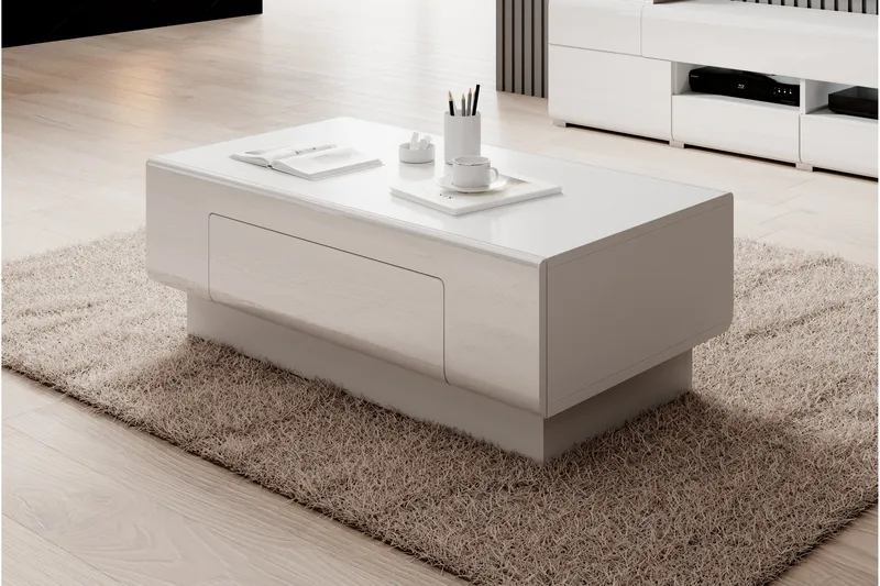 Toreno Soffbord 110 cm med Förvaring Hylla + Låda - Vit - Möbler - Bord & matgrupper - Soffbord