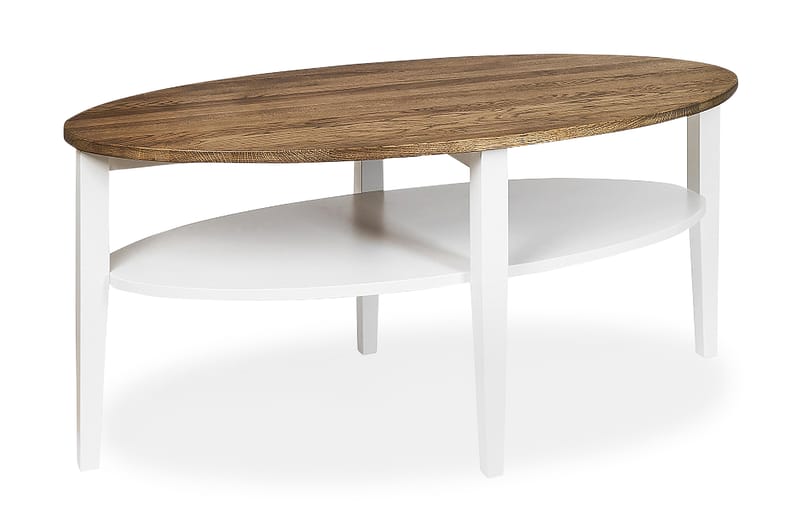 Tranås Soffbord 120 cm Ovalt med Förvaring Hylla - Ek/Vit - Soffbord - Soffbord med förvaring