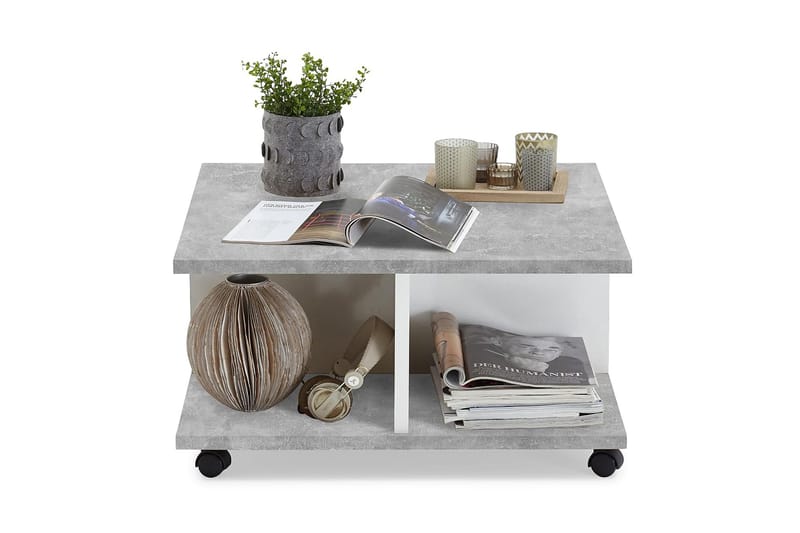 Twin Soffbord 70 cm med Förvaring Lådor på Hjul - Vit/Betonggrå - Möbler - Bord & matgrupper - Soffbord
