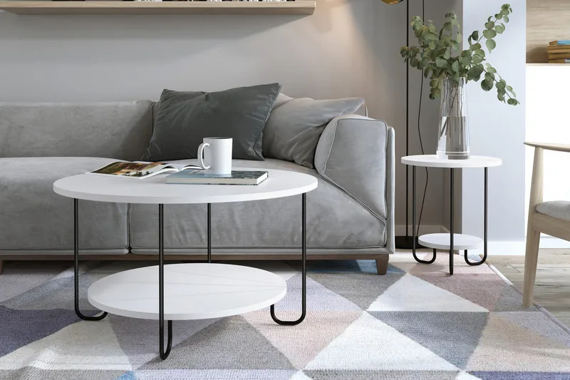 Ullavi Soffbord 80 cm Runt med Förvaring Hylla - Vit/Svart - Möbler - Bord & matgrupper - Soffbord