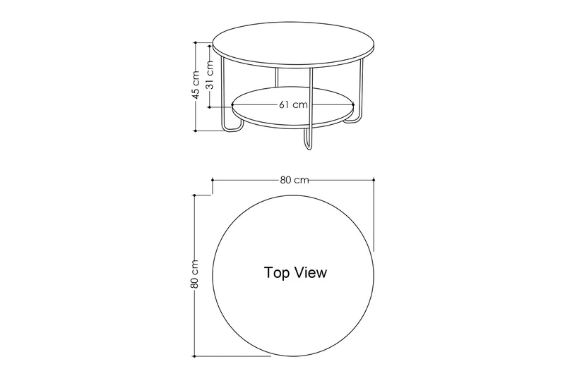Ullavi Soffbord 80 cm Runt med Förvaring Hylla - Vit/Svart - Möbler - Bord & matgrupper - Soffbord
