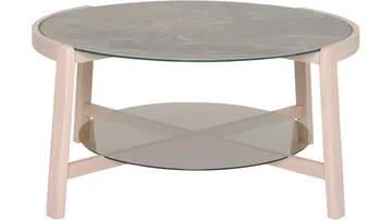 Vasa Ø90 cm Runt Soffbord med Förvaring i Glas med Träben - Brungrå - Möbler - Bord & matgrupper - Soffbord