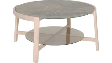 Vasa Ø90 cm Runt Soffbord med Förvaring i Glas med Träben - Brungrå - Möbler - Bord & matgrupper - Soffbord