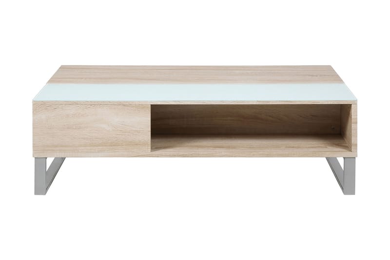 Vilhelmina Soffbord 110 cm med Förvaring Hylla - Glas/Ekfärg/Vit/Ljusgrå - Soffbord