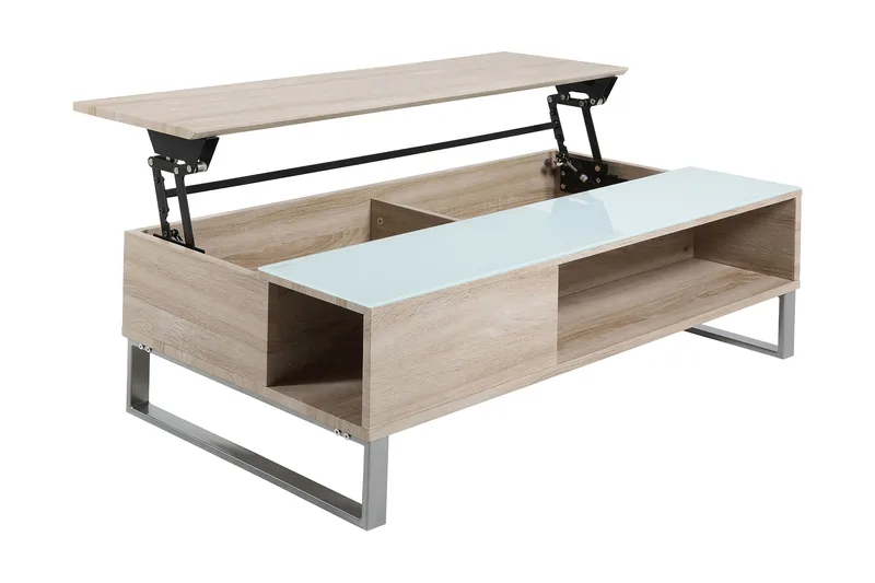Vilhelmina Soffbord 110 cm med Förvaring Hylla - Glas/Ekfärg/Vit/Ljusgrå - Möbler - Bord & matgrupper - Soffbord