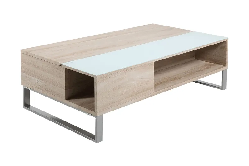 Vilhelmina Soffbord 110 cm med Förvaring Hylla - Glas/Ekfärg/Vit/Ljusgrå - Möbler - Bord & matgrupper - Soffbord
