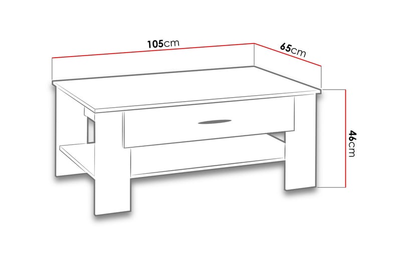 Vindsten Soffbord 105 cm med Förvaring 2 Lådor + Hylla - Svart - Soffbord
