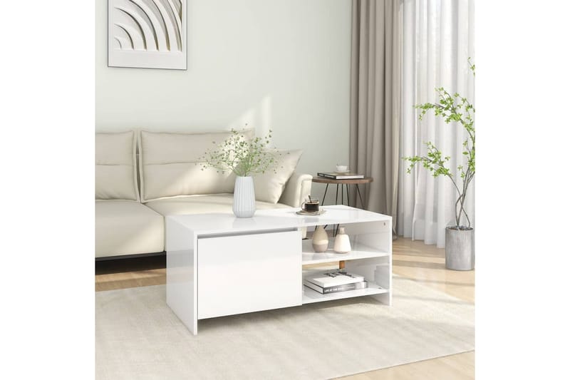 Soffbord vit högglans 102x50x45 cm konstruerat trä - Vit - Soffbord