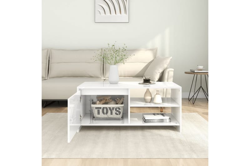 Soffbord vit högglans 102x50x45 cm konstruerat trä - Vit - Soffbord