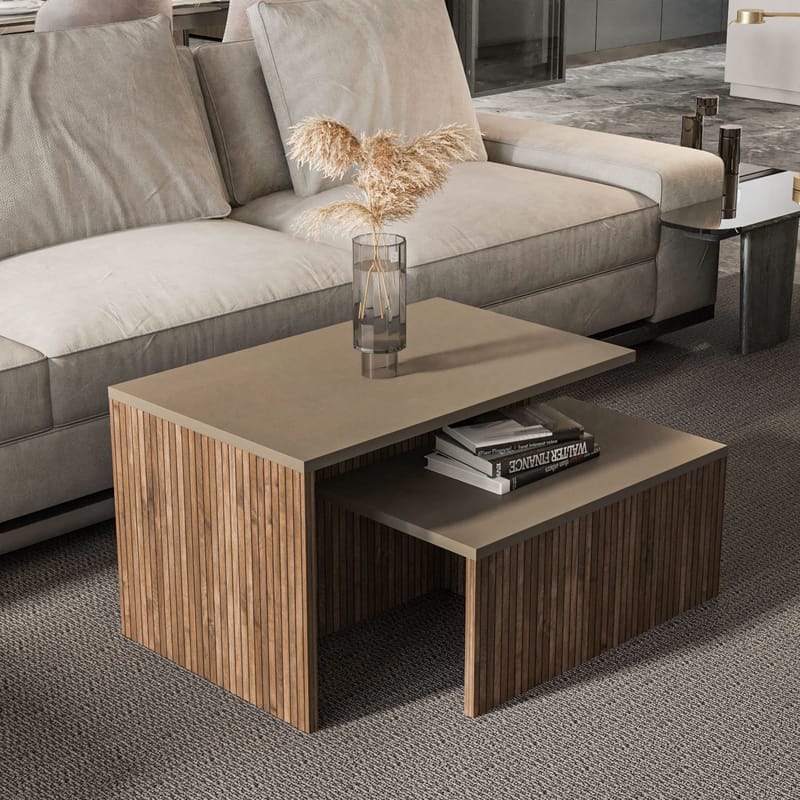 Vumira Satsbord 2 delar 72 cm - taupe och ek - Möbler - Bord & matgrupper - Soffbord - Kistbord