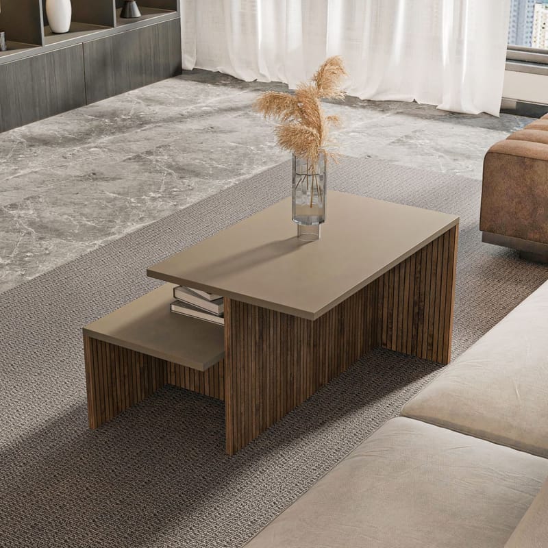 Vumira Satsbord 2 delar 72 cm - taupe och ek - Möbler - Bord & matgrupper - Soffbord - Kistbord