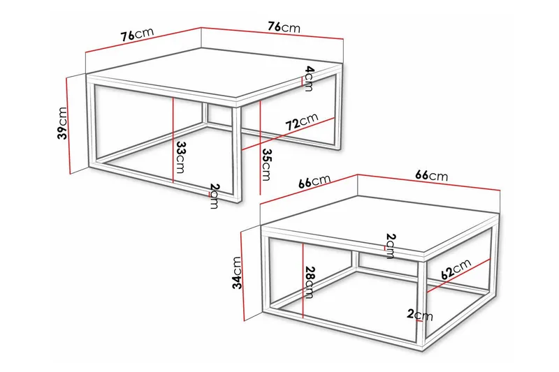 Wardner Kvadratiskt Stapelbart Soffbord 76 cm i Trä med Metallstativ - Svart - Möbler - Bord & matgrupper - Soffbord