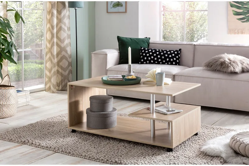 Werbeck Soffbord 105 cm med Förvaring Hylla på Hjul - Trä/Natur - Möbler - Bord & matgrupper - Soffbord - Soffbord med hjul