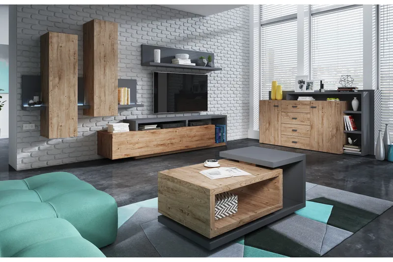 Wesley Soffbord 120 cm med Förvaring Hylla - Mörkgrå/Natur - Möbler - Bord & matgrupper - Soffbord