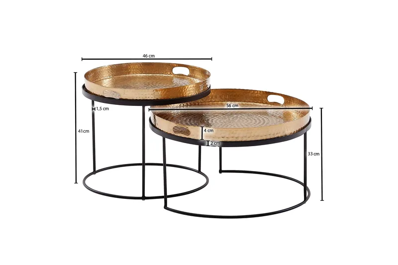 Wilhem 46 cm Runt Soffbord i Metall med Hamrad Bricka - Mässingsguld - Möbler - Bord & matgrupper - Soffbord