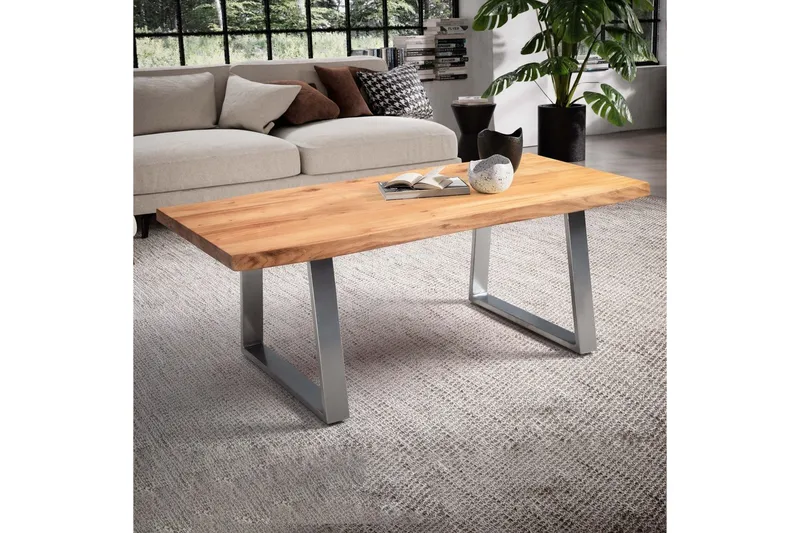 Soffbord Wohnling 120 cm massivt trä träd kant rektangulärt lantligt hus Silver, Raka Löpare - Silver, Raka löpare - Möbler - Bord & matgrupper - Soffbord