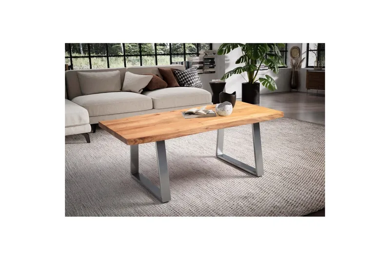 Soffbord Wohnling 120 cm massivt trä träd kant rektangulärt lantligt hus Silver, Raka Löpare - Silver, Raka löpare - Möbler - Bord & matgrupper - Soffbord