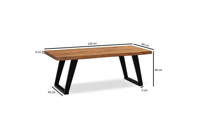 Soffbord Wohnling 120 cm massivt trä träd kant rektangulärt lantligt hus Svart, vinklade löpare - Svart, vinklade löpare - Möbler - Bord & matgrupper - Soffbord