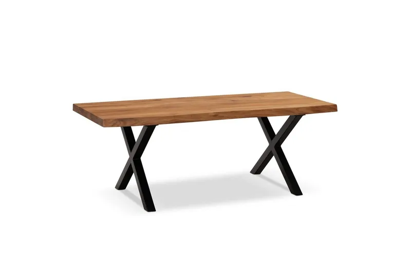 Soffbord Wohnling 120 cm massivt trä träd kant rektangulärt lantligt hus Svart, X-ram, Svart, X-ram