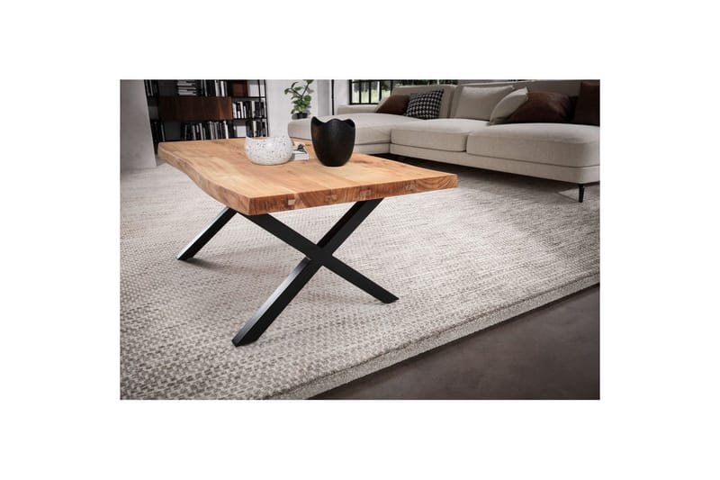 Soffbord Wohnling 120 cm massivt trä träd kant rektangulärt lantligt hus Svart, X-ram - Svart, X-ram - Möbler - Bord & matgrupper - Soffbord