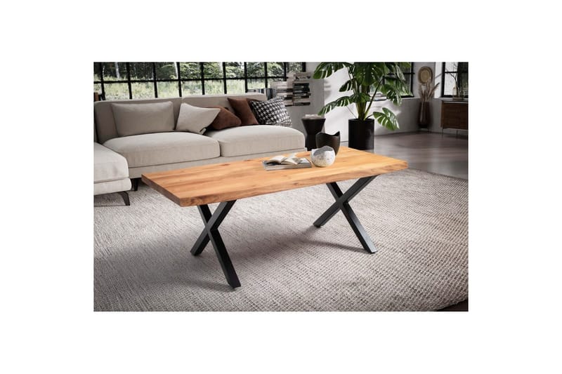 Soffbord Wohnling 120 cm massivt trä träd kant rektangulärt lantligt hus Svart, X-ram - Svart, X-ram - Möbler - Bord & matgrupper - Soffbord