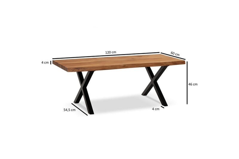 Soffbord Wohnling 120 cm massivt trä träd kant rektangulärt lantligt hus Svart, X-ram - Svart, X-ram - Möbler - Bord & matgrupper - Soffbord