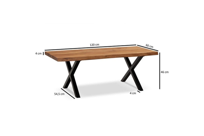 Soffbord Wohnling 120 cm massivt trä träd kant rektangulärt lantligt hus Svart, X-ram - Svart, X-ram - Möbler - Bord & matgrupper - Soffbord
