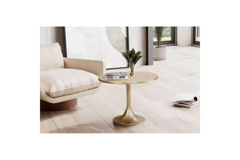 Soffbord Wohnling 60 cm rund industristil med guldfärgad metallram - Möbler - Bord & matgrupper - Soffbord