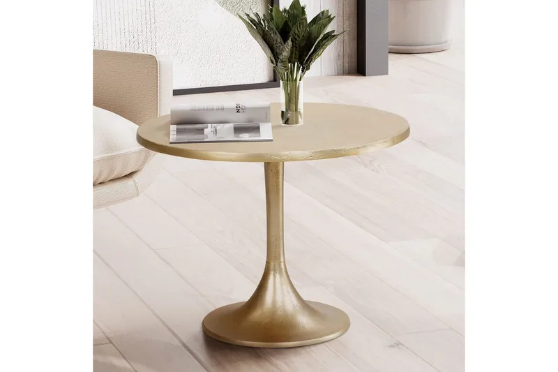 Soffbord Wohnling 60 cm rund industristil med guldfärgad metallram - Möbler - Bord & matgrupper - Soffbord