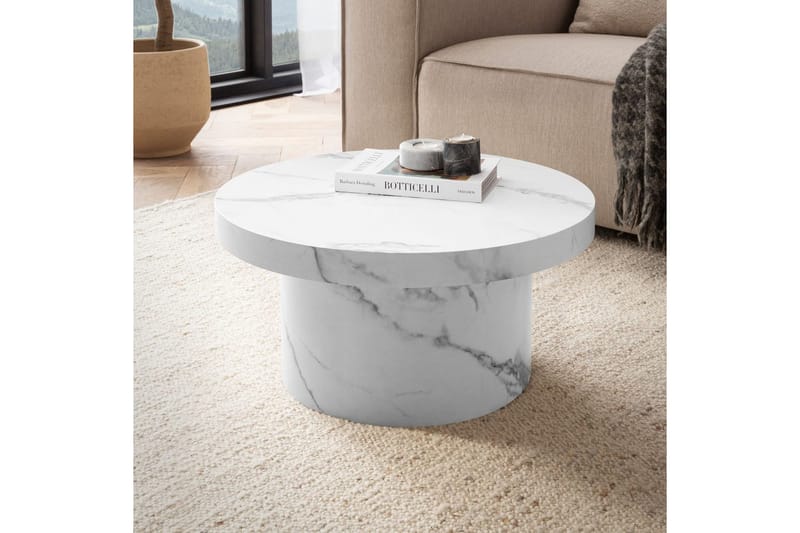 Soffbord Wohnling 60 cm vardagsrumsbord soffbord runt litet soffbord modern Marmor Vit - Marmor Vit - Möbler - Bord & matgrupper - Soffbord