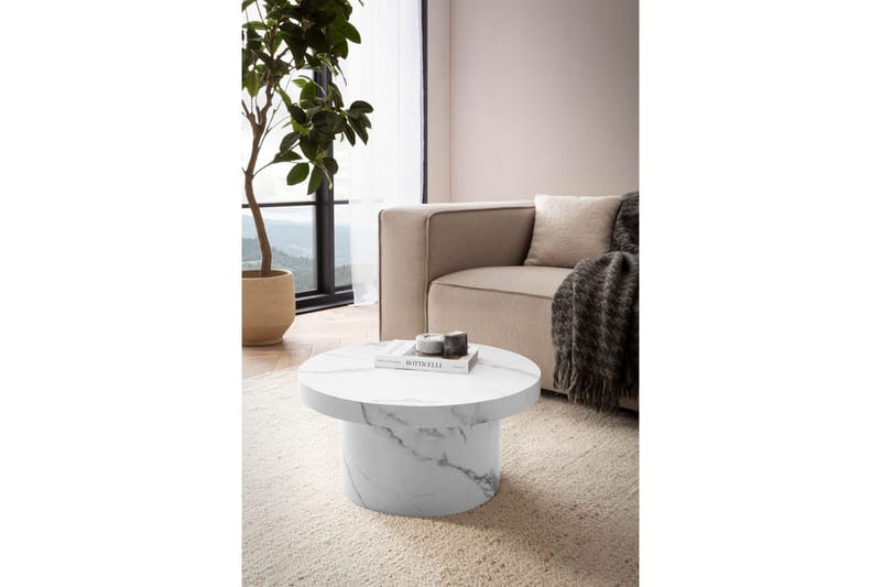 Soffbord Wohnling 60 cm vardagsrumsbord soffbord runt litet soffbord modern Marmor Vit - Marmor Vit - Möbler - Bord & matgrupper - Soffbord