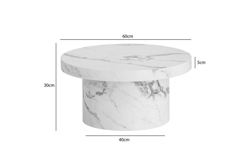 Soffbord Wohnling 60 cm vardagsrumsbord soffbord runt litet soffbord modern Marmor Vit - Marmor Vit - Möbler - Bord & matgrupper - Soffbord