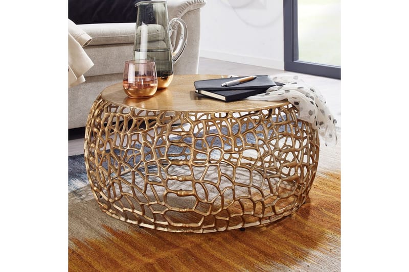 Soffbord Wohnling aluminiumgjutning, rund 60 cm handgjord, modern stil Guld - Guld - Möbler - Bord & matgrupper - Soffbord