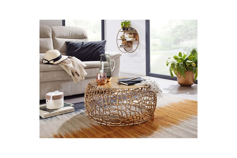 Soffbord Wohnling aluminiumgjutning, rund 60 cm handgjord, modern stil Guld - Guld - Möbler - Bord & matgrupper - Soffbord