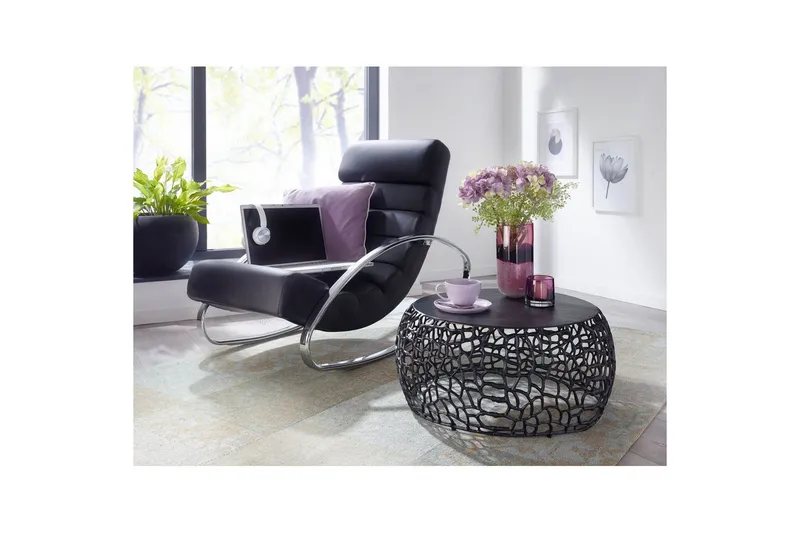 Soffbord Wohnling aluminiumgjutning, rund 60 cm handgjord, modern stil Svart - Svart - Möbler - Bord & matgrupper - Soffbord