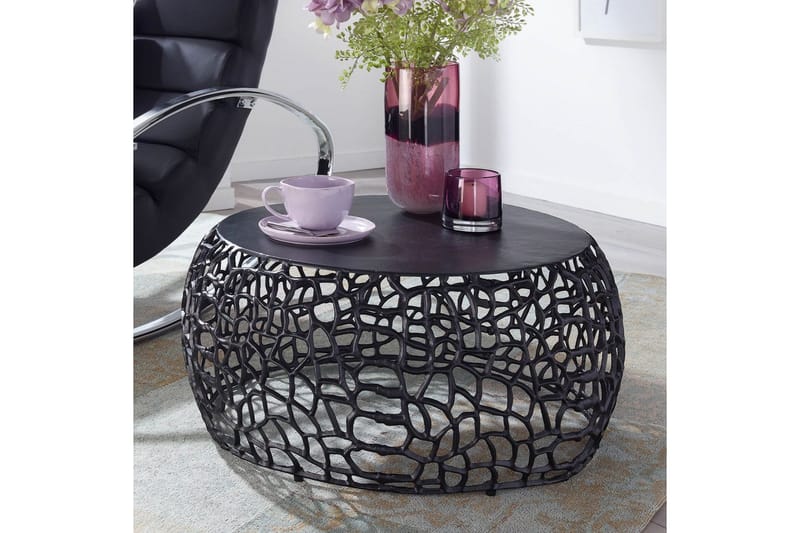 Soffbord Wohnling aluminiumgjutning, rund 60 cm handgjord, modern stil Svart - Svart - Möbler - Bord & matgrupper - Soffbord