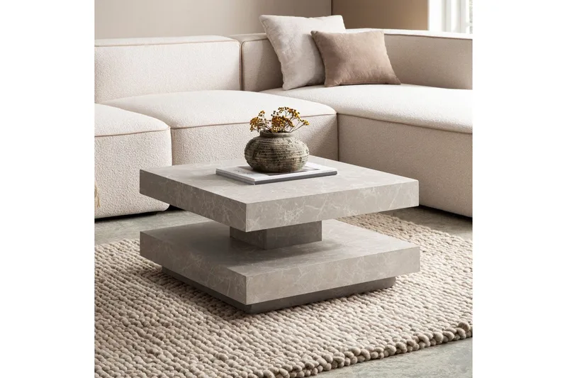 Soffbord Wohnling fyrkant 60 cm, stenoptikstil, modern look Beige - Beige - Möbler - Bord & matgrupper - Soffbord