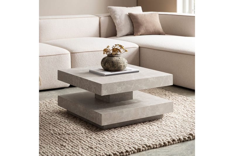 Soffbord Wohnling fyrkant 60 cm, stenoptikstil, modern look Beige - Beige - Möbler - Bord & matgrupper - Soffbord