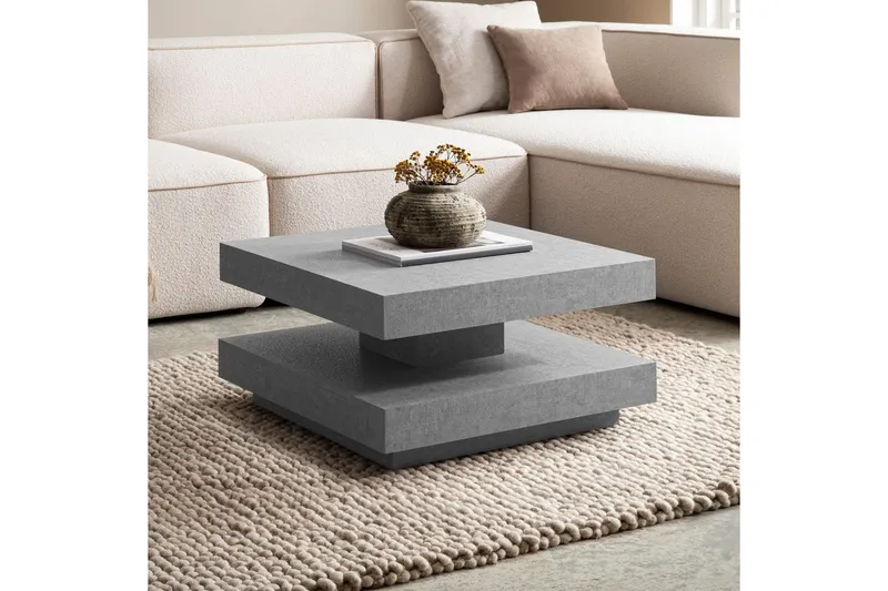 Soffbord Wohnling fyrkant 60 cm, stenoptikstil, modern look Grå - Grå - Möbler - Bord & matgrupper - Soffbord