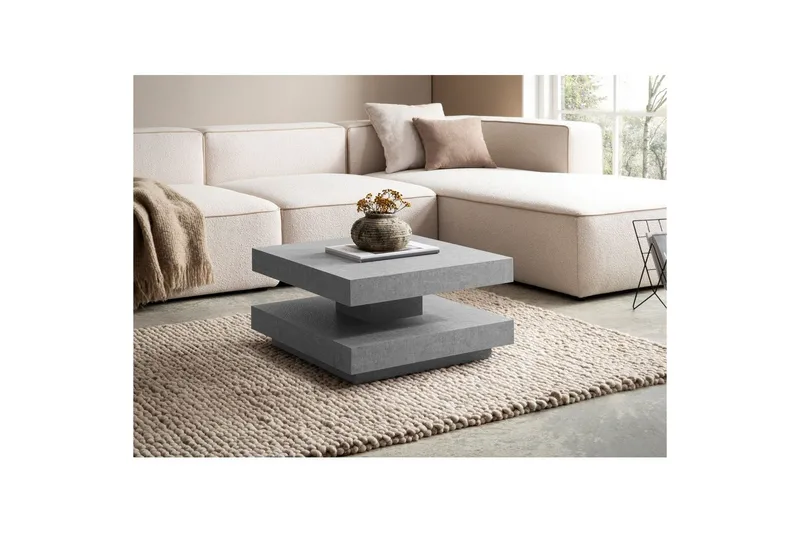 Soffbord Wohnling fyrkant 60 cm, stenoptikstil, modern look Grå - Grå - Möbler - Bord & matgrupper - Soffbord