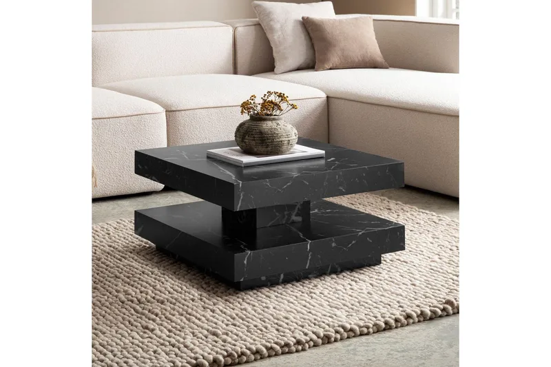 Soffbord Wohnling fyrkant 60 cm, stenoptikstil, modern look Marmor Svart - Marmor Svart - Möbler - Bord & matgrupper - Soffbord