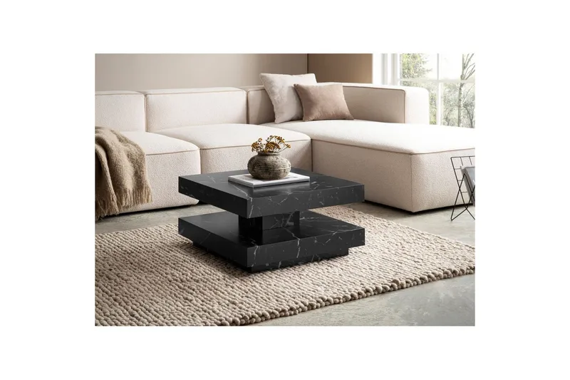 Soffbord Wohnling fyrkant 60 cm, stenoptikstil, modern look Marmor Svart - Marmor Svart - Möbler - Bord & matgrupper - Soffbord