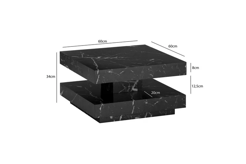 Soffbord Wohnling fyrkant 60 cm, stenoptikstil, modern look Marmor Svart - Marmor Svart - Möbler - Bord & matgrupper - Soffbord